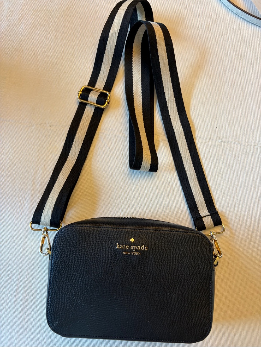 kate spade Black Crossbody with Cream-Striped Strap